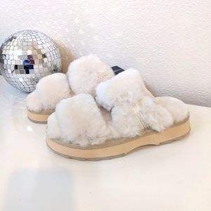 Emu Cream Fur Slide Sandals